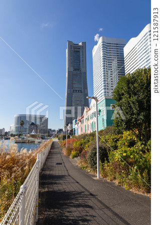 Yokohama Minato Mirai area: Landmark Tower seen from near Kokusai Bridge Yokohama Minato Mirai area: Landmark Tower seen from near Kokusai Bridge 121587913