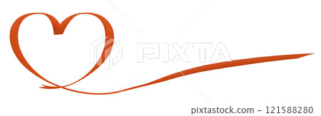 A decorative element of a long flat red ribbon in the shape of a heart 121588280