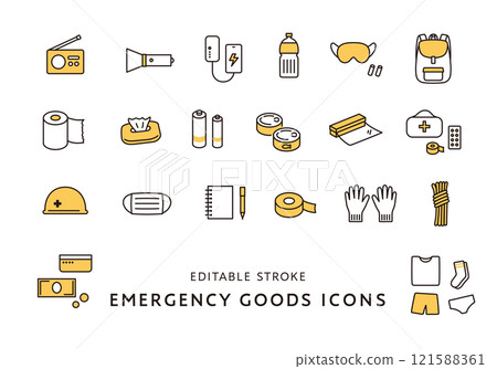 與防災用品相關的圖示集1（顏色） 121588361