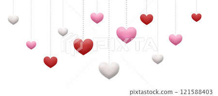 A decorative piece made of many three-dimensional wooden red, white and pink heart ornaments A decorative piece made of many three-dimensional wooden red, white and pink heart ornaments 121588403