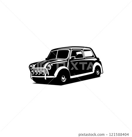 side view of morris car isolated on white background. vintage car monochrome illustration vector design. best for logo, badge, emblem, icon, sticker design. available in eps 10 121588404