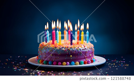 Birthday Cake with Colorful Candles 121588748
