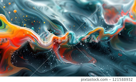 A colorful painting with a swirling colors macro detail 121588932