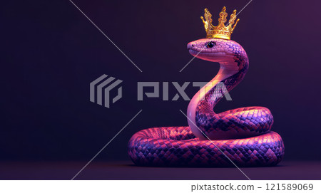 royal snake adorned with golden crown, showcasing rich colors and sense of success and majesty 121589069
