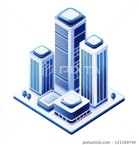 Futuristic city block with tall buildings and modern architecture, showcasing innovation and design 121589740