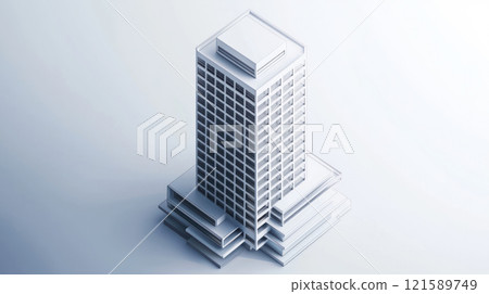 Futuristic building design showcasing layered architecture and innovation 121589749
