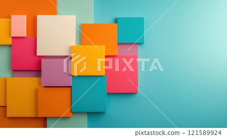 Colorful abstract composition with bold color blocks creating festive atmosphere 121589924