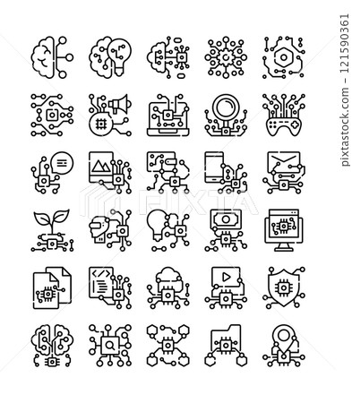 set of artificial intelligence decoration element line icon 121590361