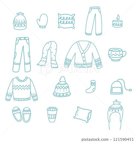 Hand drawn hygge icon collection 121590451