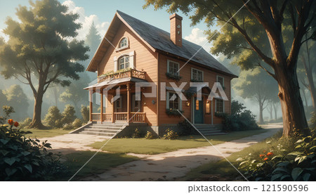 被夕陽照亮的小屋 121590596