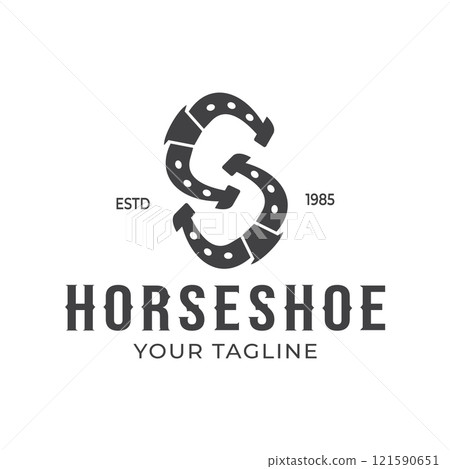 Horseshoe Logo Vector Forming Letter S, Vintage Western Country Illustration Design 121590651