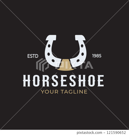 Western Country Horseshoe Logo Vector Retro Vintage Design Illustration Dark Background 121590652