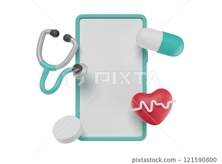 smartphone with medical icon 3D graphic smartphone with medical icon 3D graphic 121590800