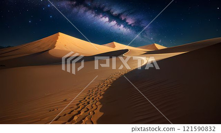 Under the stars, lone sand dunes and footprints 121590832
