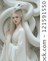 A shrine maiden who commands a white snake 121591550