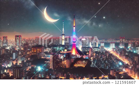 東京夜景與地標可見 121591607