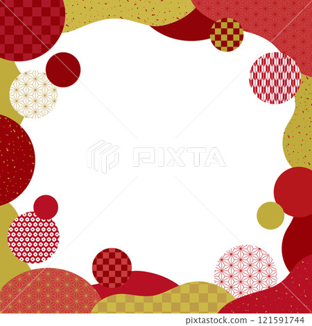 日式圓形波浪日式框/方形/紅色 121591744