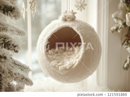 Cozy hanging pet bed in a winter-themed room by the window Newborn backdrop Cozy hanging pet bed in a winter-themed room by the window Newborn backdrop 121591860
