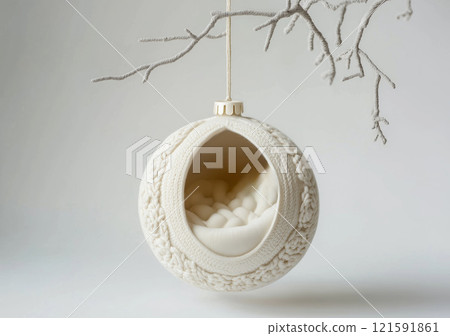 Cozy birdhouse hanging from a branch with a knitted design and soft interior Newborn backdrop Cozy birdhouse hanging from a branch with a knitted design and soft interior Newborn backdrop 121591861