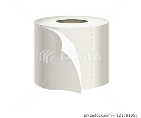 Roll of white toilet, washroom or kichen tissue paper icon with sheet unfurling 121591955