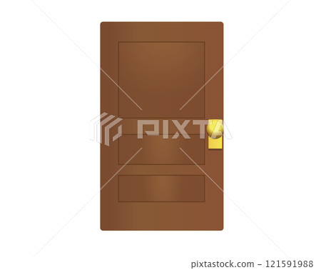 Brown wooden door icon as entrance of room, house with a gold handle 121591988