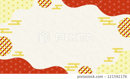 Japanese style background Geometric pattern 04 Flyer, web and video background material 16:9 size Red Crimson Gold Yellow 121592176