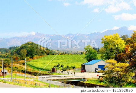 Hokkaido Travelogue | Tokachi Mountain Range in early October | Tokachi Mountain Range in autumn | Tokachi Mountain Range with autumn leaves | Tokachi Mountain Range from Kamifurano Town 121592950