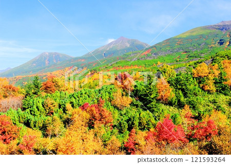 Hokkaido Travelogue - Tokachi Mountain Range in early October - Tokachi Mountain Range in autumn - Tokachi Mountain Range with autumn leaves - Tokachi Mountain Range from Bougakudai 121593264