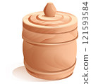 Small natural wooden barrel with lid for salt or food 121593584