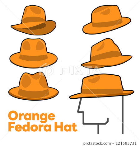 Set Blank Orange Fedora Hat Vector for Template. Orange Fedora Hat Technical Fashion Illustration. Orange Fedora Hat Isolated on White Background. Vector Illustration. All in a single layer. Elements Set Blank Orange Fedora Hat Vector for Template. Orange Fedora Hat Technical Fashion Illustration. Orange Fedora Hat Isolated on White Background. Vector Illustration. All in a single layer. Elements 121593731