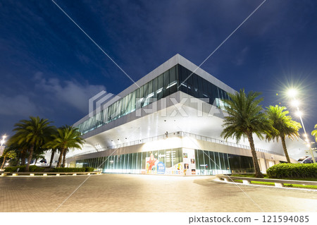Night view of the National Kaohsiung Center for the Arts (Weiwuying), Taiwan. The site was originally a military compound and was reconstructed as an arts center. 121594085