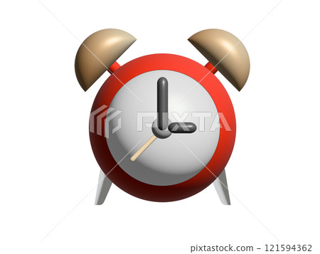 3D red bedside alarm time clock icon with its two bells 121594362