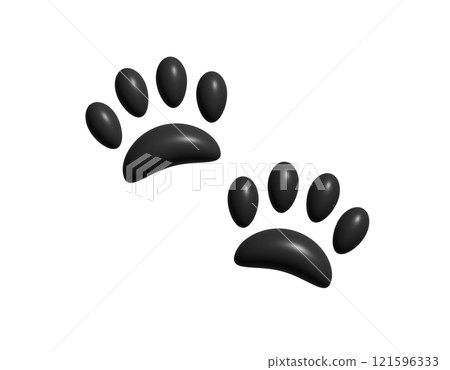 The pair of dark paw prints 3D icon, showing four toes and pad, used for various content concerning pet cats and dogs The pair of dark paw prints 3D icon, showing four toes and pad, used for various content concerning pet cats and dogs 121596333