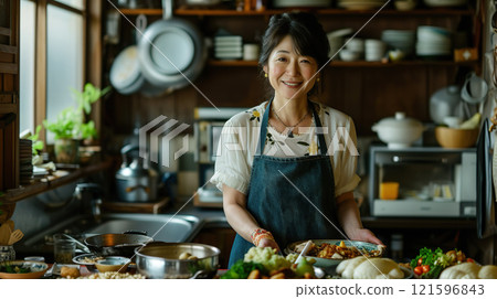 Asian woman cooking 02 121596843