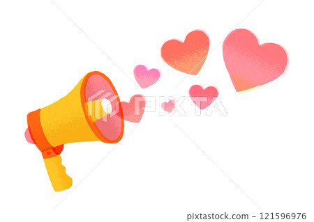Illustration of a megaphone conveying love Illustration of a megaphone conveying love 121596976