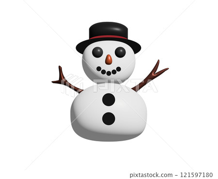 3D classic snowman made from two large snowballs icon, arms, top hat, carrot nose, coal eyes 3D classic snowman made from two large snowballs icon, arms, top hat, carrot nose, coal eyes 121597180