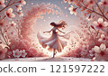 在櫻花暴風雪中跳舞的女孩 121597222