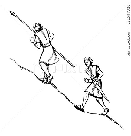 Vector drawing. Running warrior with sword Vector drawing. Running warrior with sword 121597326
