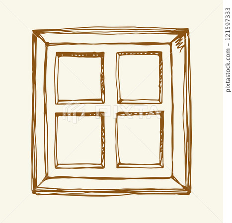 Vector drawing. Old wooden window 121597333