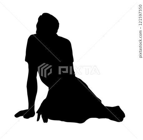 Vector drawing. Man sitting on the ground 121597350