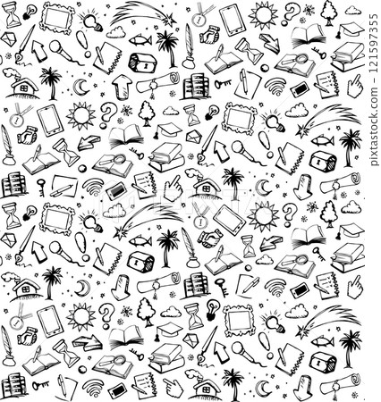Vector background. Pattern of various icons 121597355