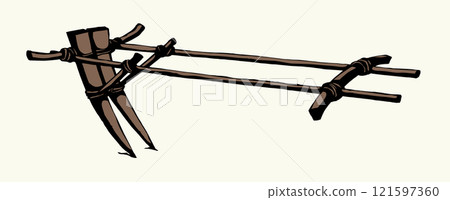 Vector drawing. Old wooden plow Vector drawing. Old wooden plow 121597360