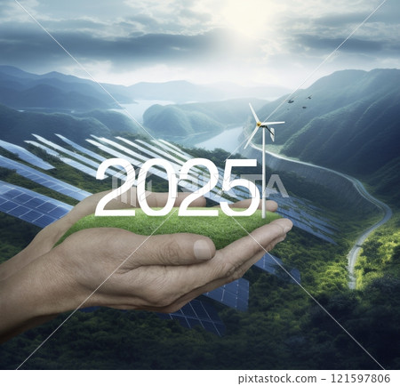 Happy new year 2025 ecological cover concept, Generative AI Happy new year 2025 ecological cover concept, Generative AI 121597806