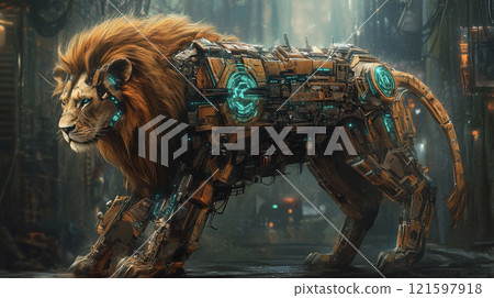 Cyberpunk lion AI image 121597918