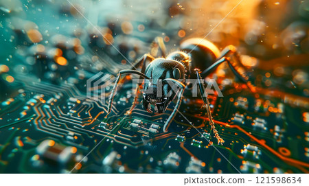Ant Using Computer Close-up of an ant crawling on a computer... - Stock Illustration ...