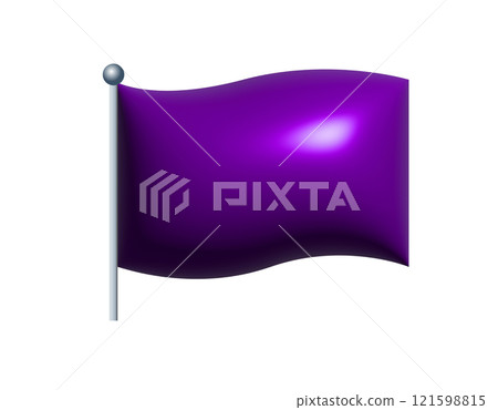 3D rectangular purple flag icon with silver pole. 3D rectangular purple flag icon with silver pole. 121598815