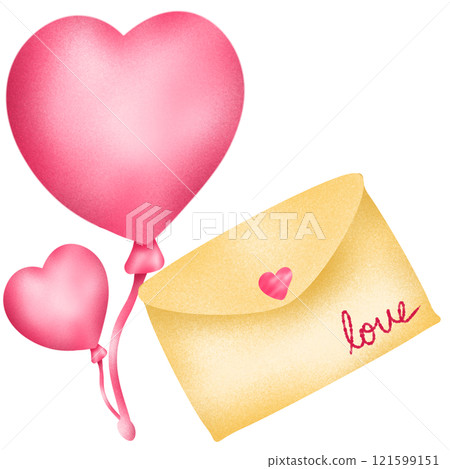 Pink heart balloons and cute minimalist yellow envelopes 121599151