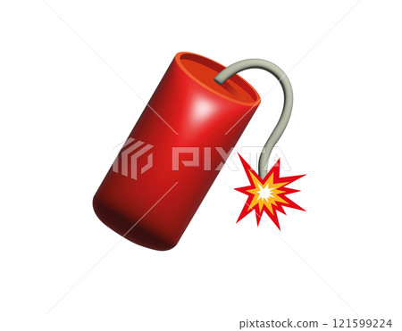 Red tube firecracker icon with burning fuse and firework fire, as lit on Chinese New Year, New Year's Eve or Independence Day 121599224
