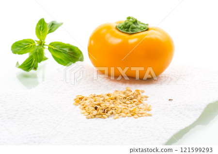 yellow pepper seeds isolated on white background yellow pepper seeds isolated on white background 121599293