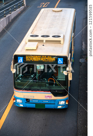 Hankyu bus running near JR Ibaraki Station 121599585